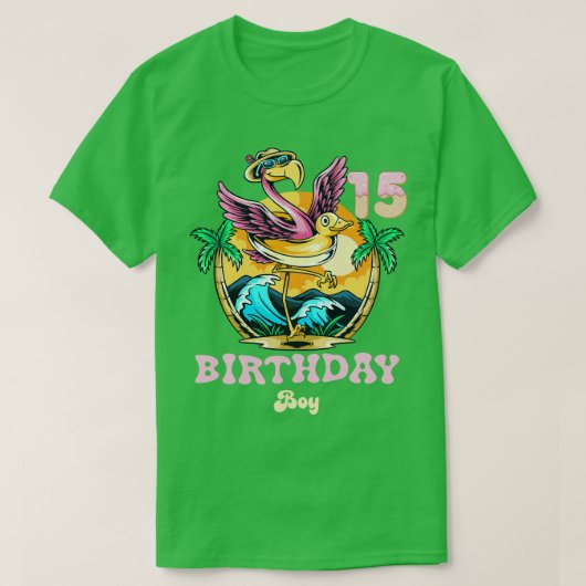 Schattigee Flamingo 15th Birthday Boy T-shirt (Design voorkant)