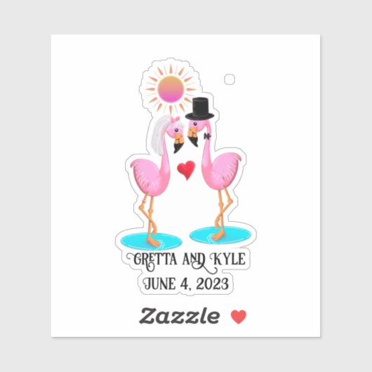 Schattigee flamingo bruid en bruidegom sticker (Vel)