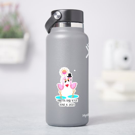Schattigee flamingo bruid en bruidegom sticker (HydroFlask)