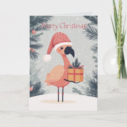 Schattigee Flamingo Christmas Kaart (Voorkant)