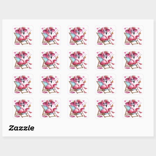 Schattigee Flamingo clipart Vierkante Sticker (Vel)