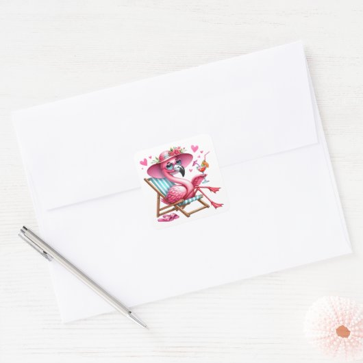 Schattigee Flamingo clipart Vierkante Sticker (Envelop)