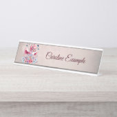 Schattigee flamingo in cartoon stijl, bureau naambordje (Voorkant)