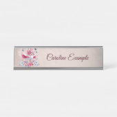 Schattigee flamingo in cartoon stijl, bureau naambordje (Voorkant)