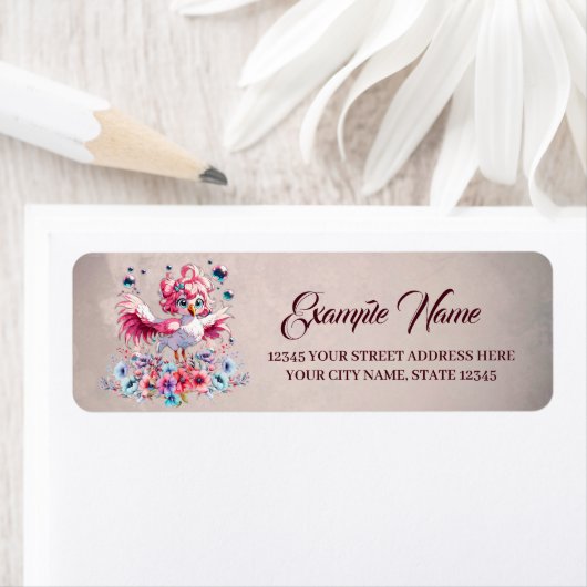 Schattigee flamingo in cartoon stijl, etiket (Insitu)