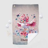 Schattigee flamingo in cartoon stijl, golfhanddoek (Insitu)
