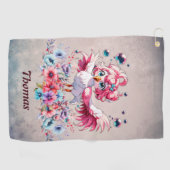 Schattigee flamingo in cartoon stijl, golfhanddoek (Horizontaal)