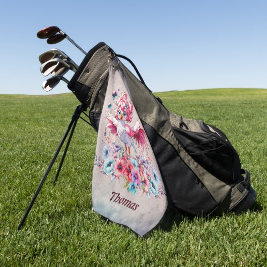 Schattigee flamingo in cartoon stijl, golfhanddoek (Groen)
