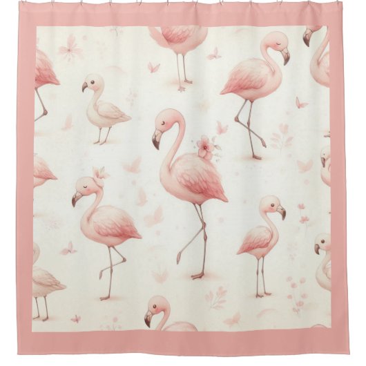 Schattigee flamingo-kudde douchegordijn (Voorkant)
