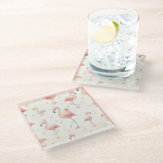 Schattigee flamingo-kudde glazen onderzetter (Schuin)