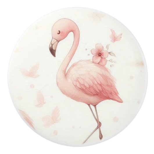 Schattigee flamingo-kudde keramische knop (Voorkant)