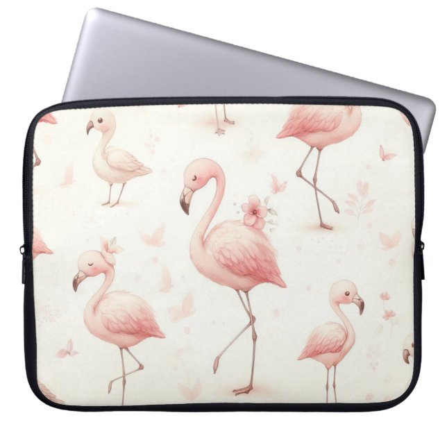 Schattigee flamingo-kudde laptop sleeve (Voorkant)