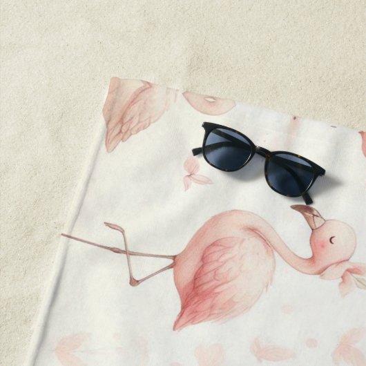 Schattigee flamingo-kudde strandlaken (In situ)