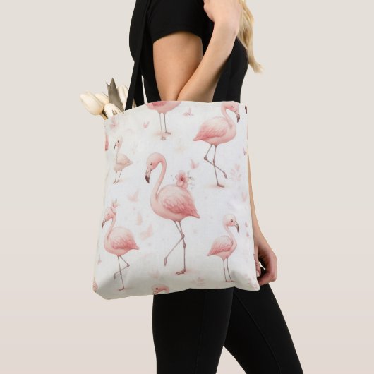 Schattigee flamingo-kudde tote bag (Dichtbij)