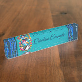 Schattigee flamingo met een kleurrijk zomerse pet naambordje (Zijkant)