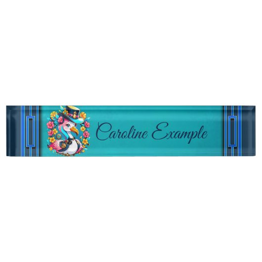 Schattigee flamingo met een kleurrijk zomerse pet naambordje (Voorkant)