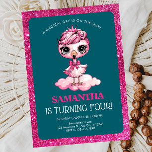 Schattigee flamingo met kroonverjaardag kaart