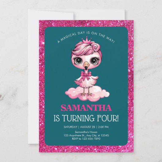 Schattigee flamingo met kroonverjaardag kaart (Voorkant)