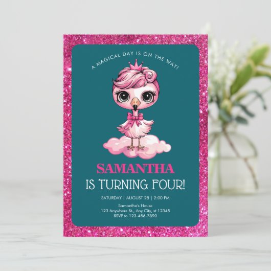 Schattigee flamingo met kroonverjaardag kaart (Staand voorkant)