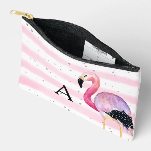 Schattigee Flamingo Monogram Roze Streep Schattige Etui (Open)