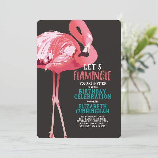 Schattigee Flamingo Tropical Let's Flamingle Verja Kaart (Staand voorkant)