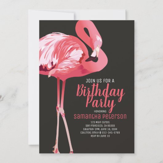 Schattigee Flamingo Tropische Verjaardagsfeestuitn Kaart (Voorkant)