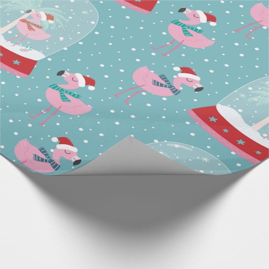 Schattigee flamingo wereldbollen cadeaupapier (Hoek)