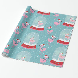 Schattigee flamingo wereldbollen cadeaupapier