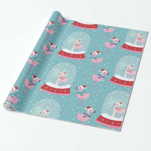 Schattigee flamingo wereldbollen cadeaupapier