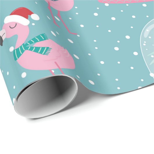 Schattigee flamingo wereldbollen cadeaupapier (Rol Hoek)