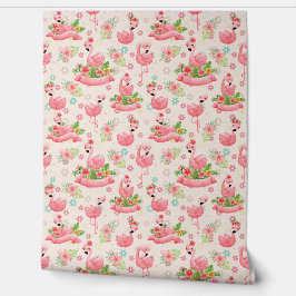 Schattigee flamingo's en tropische bloemen behang