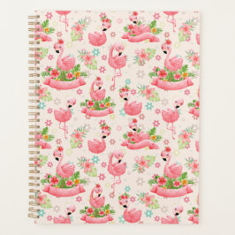Schattigee flamingo's en tropische bloemen planner