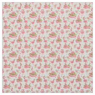 Schattigee flamingo's en tropische bloemen stof