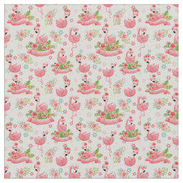 Schattigee flamingo's en tropische bloemen stof