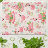 Schattigee flamingo's en tropische bloemen theedoek (Gevouwen)