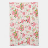 Schattigee flamingo's en tropische bloemen theedoek (Verticaal)