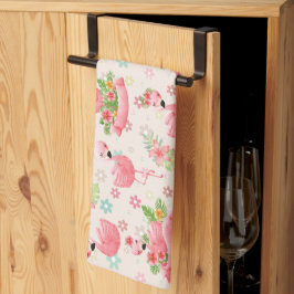 Schattigee flamingo's en tropische bloemen theedoek