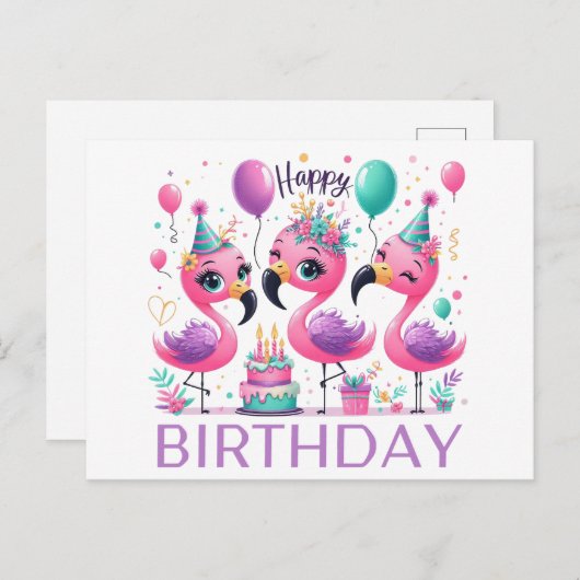 Schattigee flamingo's Happy Birthday briefkaarten (Voorkant / Achterkant)
