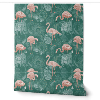 Schattigee Flamingo's Tropische Planten Bloemen Bl Behang