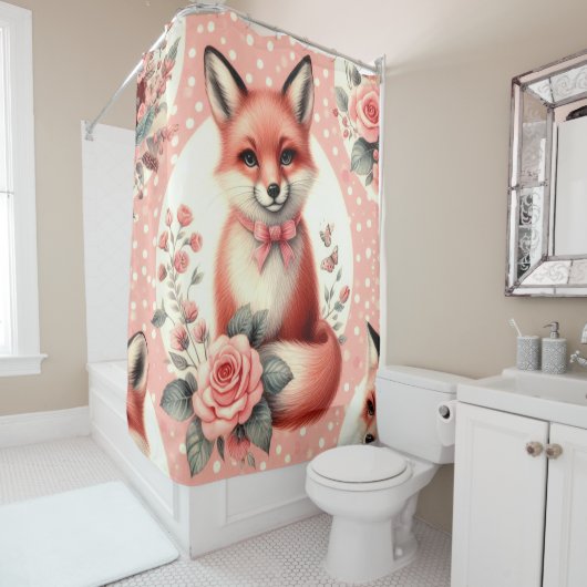 Schattigee Floral Baby Fox Douchegordijn (In situ)