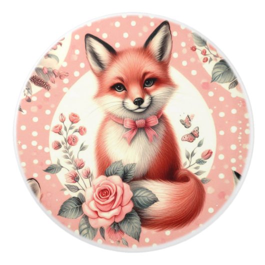 Schattigee Floral Baby Fox Keramische Knop (Voorkant)