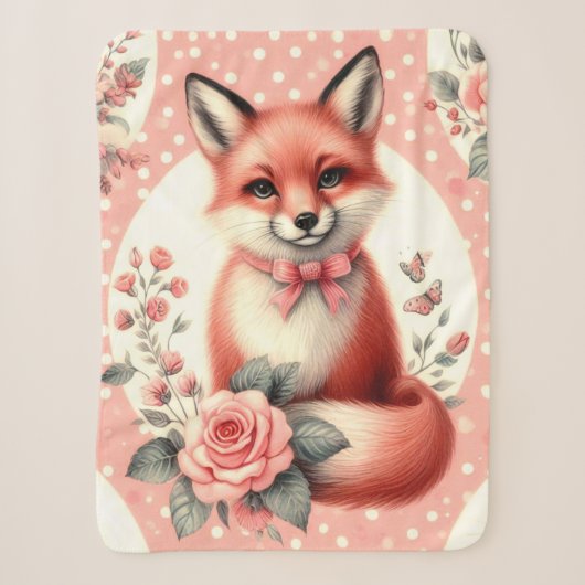 Schattigee Floral Baby Fox Sherpa Deken (Voorkant)