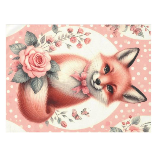 Schattigee Floral Baby Fox Tafelkleed (Voorkant (Horizontaal))