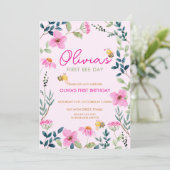 Schattigee Floral Bee Verjaardagsuitnodiging Kaart (Staand voorkant)