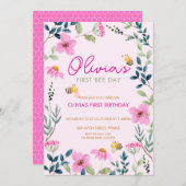 Schattigee Floral Bee Verjaardagsuitnodiging Kaart (Voorkant / Achterkant)