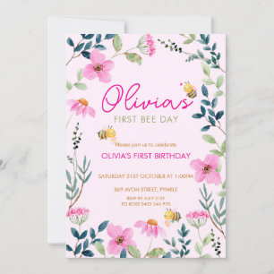 Schattigee Floral Bee Verjaardagsuitnodiging Kaart
