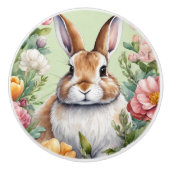 Schattigee Floral Bunny Konijn Keramische Deurknop Keramische Knop (Voorkant)