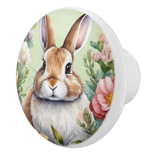 Schattigee Floral Bunny Konijn Keramische Deurknop Keramische Knop (Rechts)