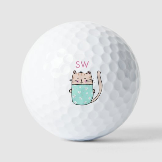 Schattigee Floral Cat Initialen Monogram Golfballen (Voorkant)