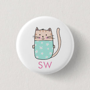 Schattigee Floral Cat Initialen Monogram Ronde Button 3,2 Cm